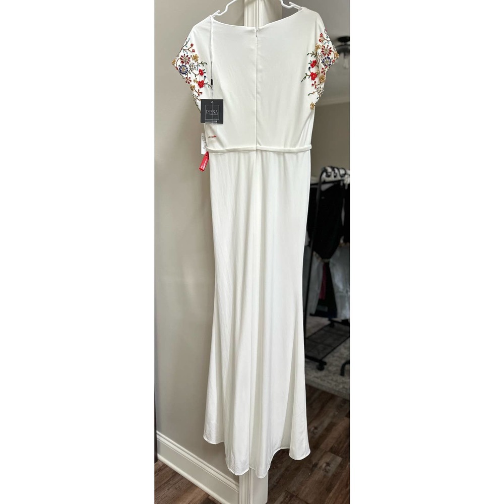 Mac Duggal Embelished Sleeve Jersey Wrap Gown White Size 10 - Picture 7 of 9
